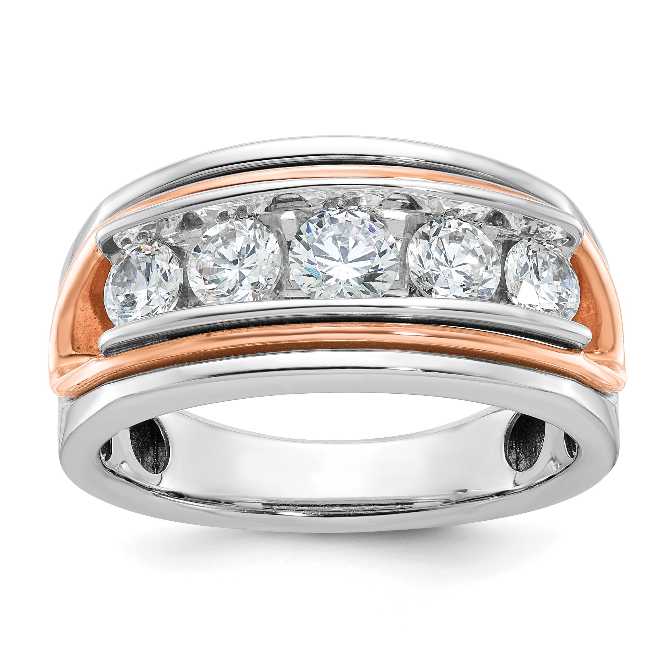 14k White and Rose Gold Mens Polished Channel-set 5-Stone 1.5 Carat AA Diamond Ring - Sophia Jewelers Main image