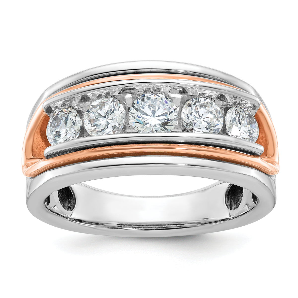 14k White and Rose Gold Men's Polished and Cut-Out 5-Stone 1 1/5 Carat Lab Grown Diamond Ring - Sophia Jewelers