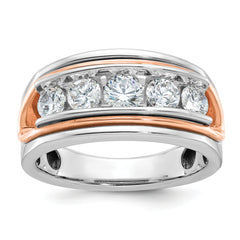 14k White and Rose Gold Men's Polished and Cut-Out 5-Stone 1 1/5 Carat Lab Grown Diamond Ring - Sophia Jewelers