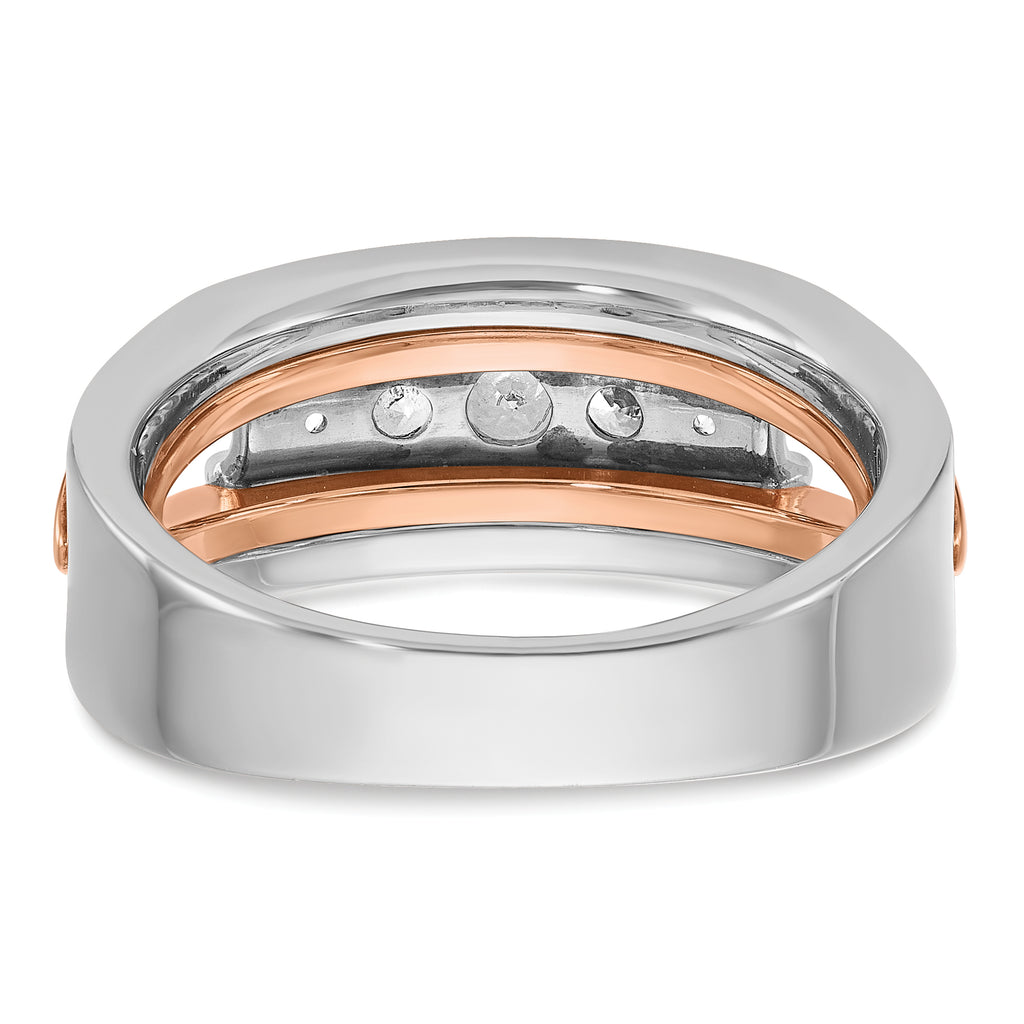 14k Rose and White Gold Mens Polished Channel-set 5-Stone 1/2 Carat AA Diamond Ring - Sophia Jewelers