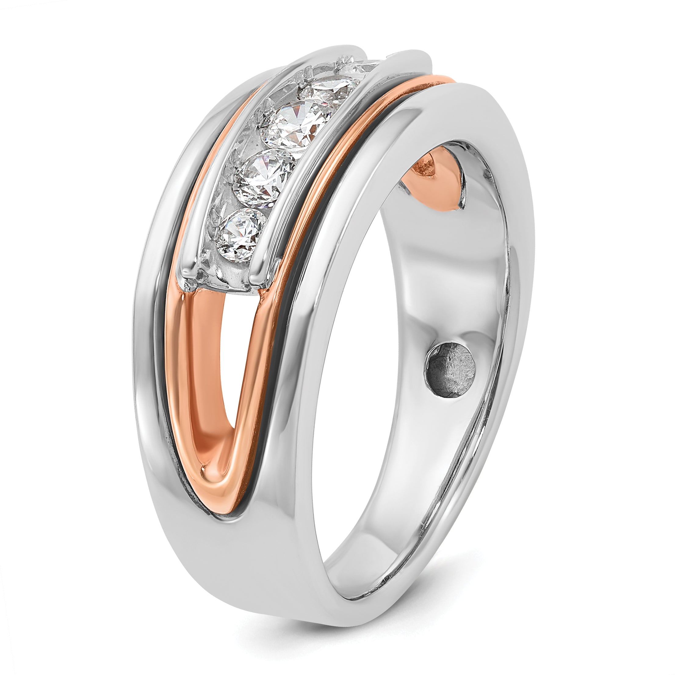 14k Rose and White Gold Mens Polished Channel-set 5-Stone 1/2 Carat AA Diamond Ring - Sophia Jewelers