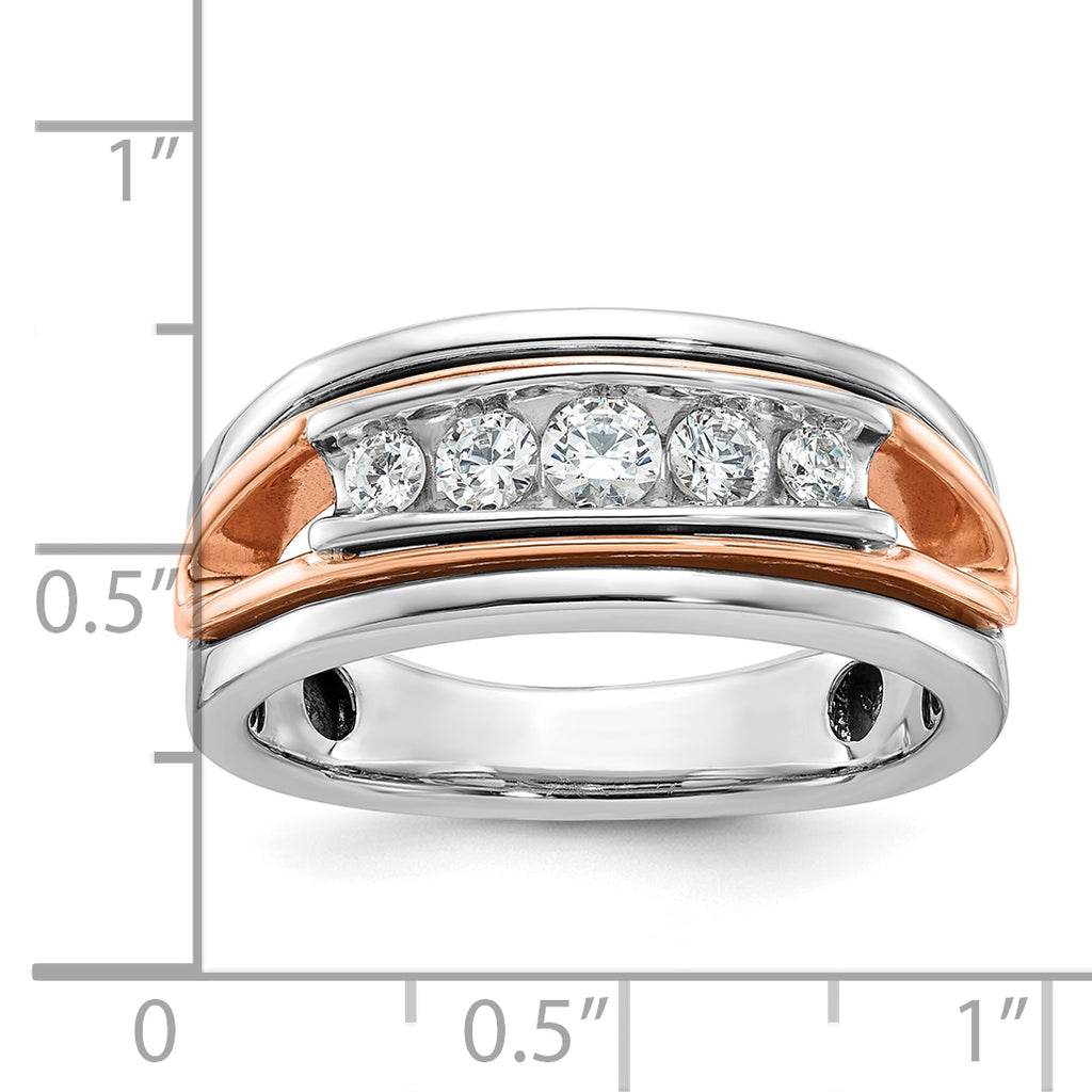 14k Rose and White Gold Mens Polished Channel-set 5-Stone Ring Mounting, Mounting Only - Sophia Jewelers