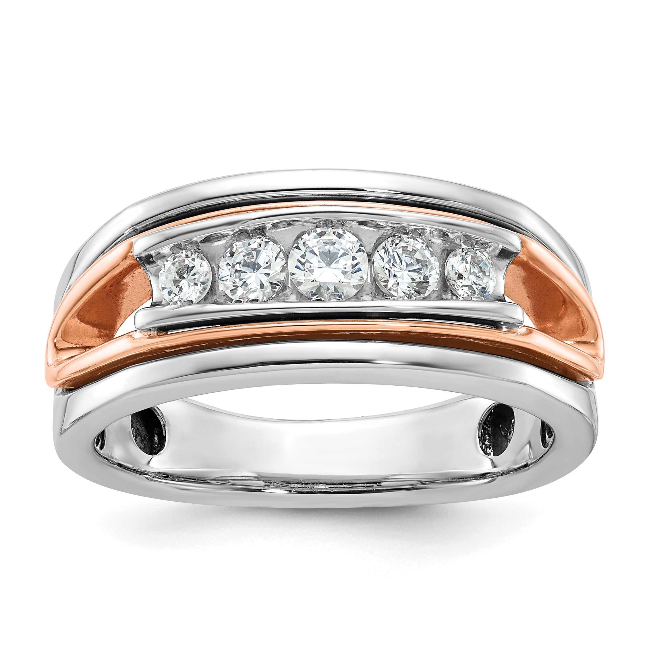 14k Rose and White Gold Mens Polished Channel-set 5-Stone Ring Mounting, Mounting Only - Sophia Jewelers Main image