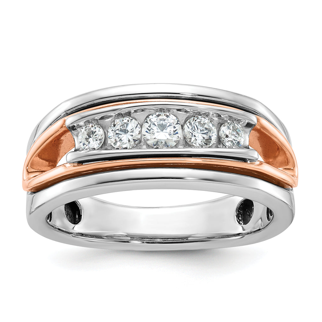 14k Rose and White Gold Mens Polished Channel-set 5-Stone Ring Mounting, Mounting Only - Sophia Jewelers