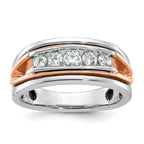 14k Rose and White Gold Mens Polished Channel-set 5-Stone 1/2 Carat AA Diamond Ring - Sophia Jewelers