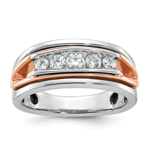 14k Rose and White Gold Mens Polished Channel-set 5-Stone 1/2 Carat AA Diamond Ring - Sophia Jewelers