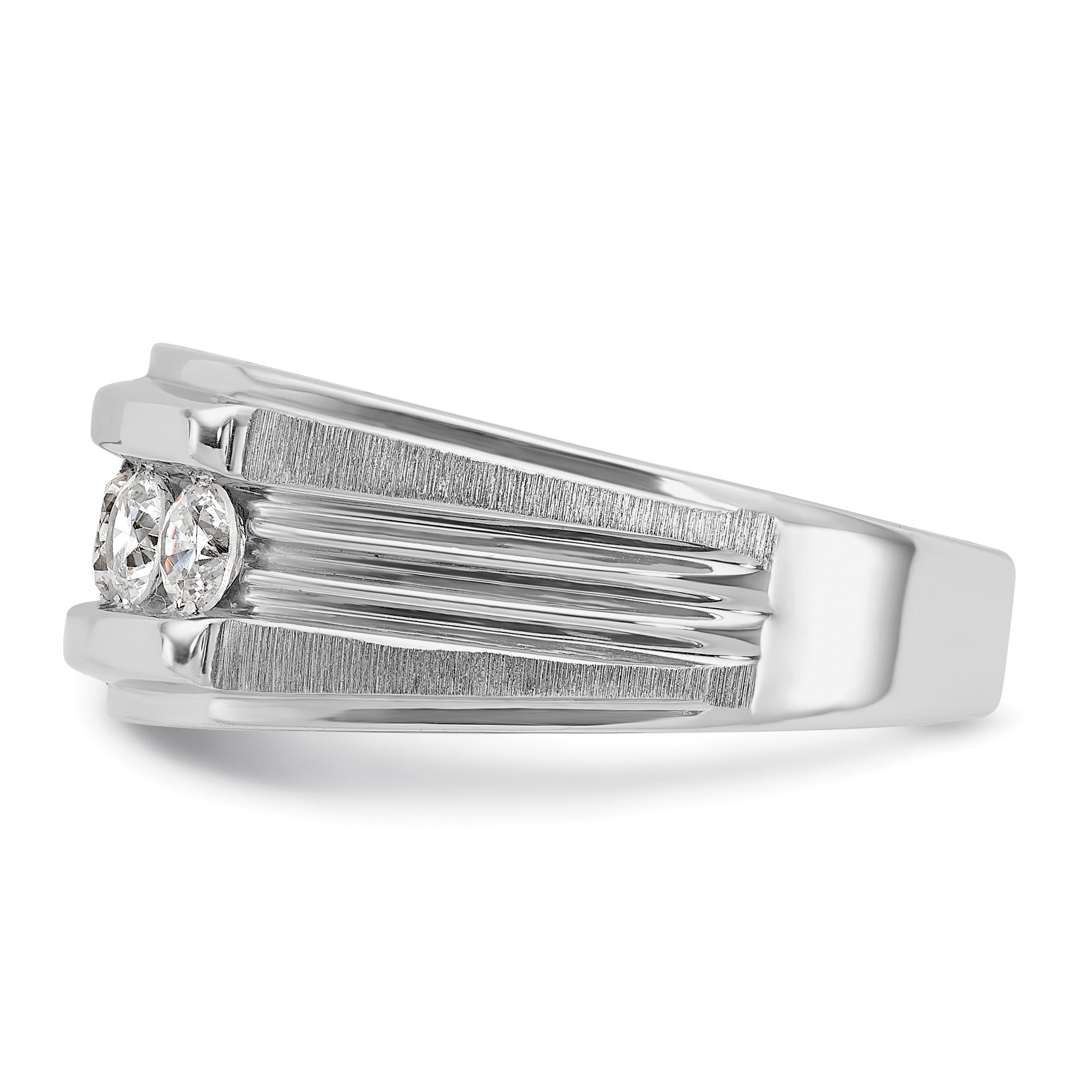 14k White Gold Men's Polished Brushed and Grooved 5-Stone Ring Mounting, Mounting Only - Sophia Jewelers