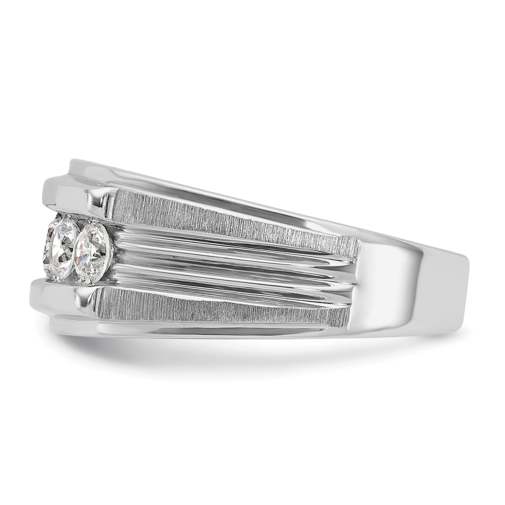 14k White Gold Men's Polished Brushed and Grooved 5-Stone 1 Carat AA Quality Diamond Ring - Sophia Jewelers