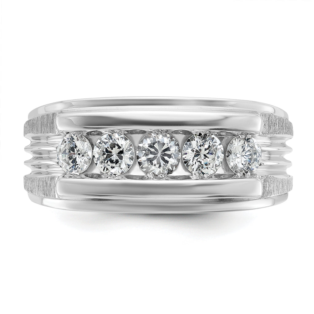 14k White Gold Men's Polished Brushed and Grooved 5-Stone Ring Mounting, Mounting Only - Sophia Jewelers
