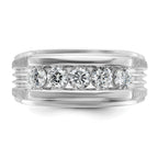14k White Gold Men's Polished Brushed and Grooved 5-Stone Ring Mounting, Mounting Only - Sophia Jewelers