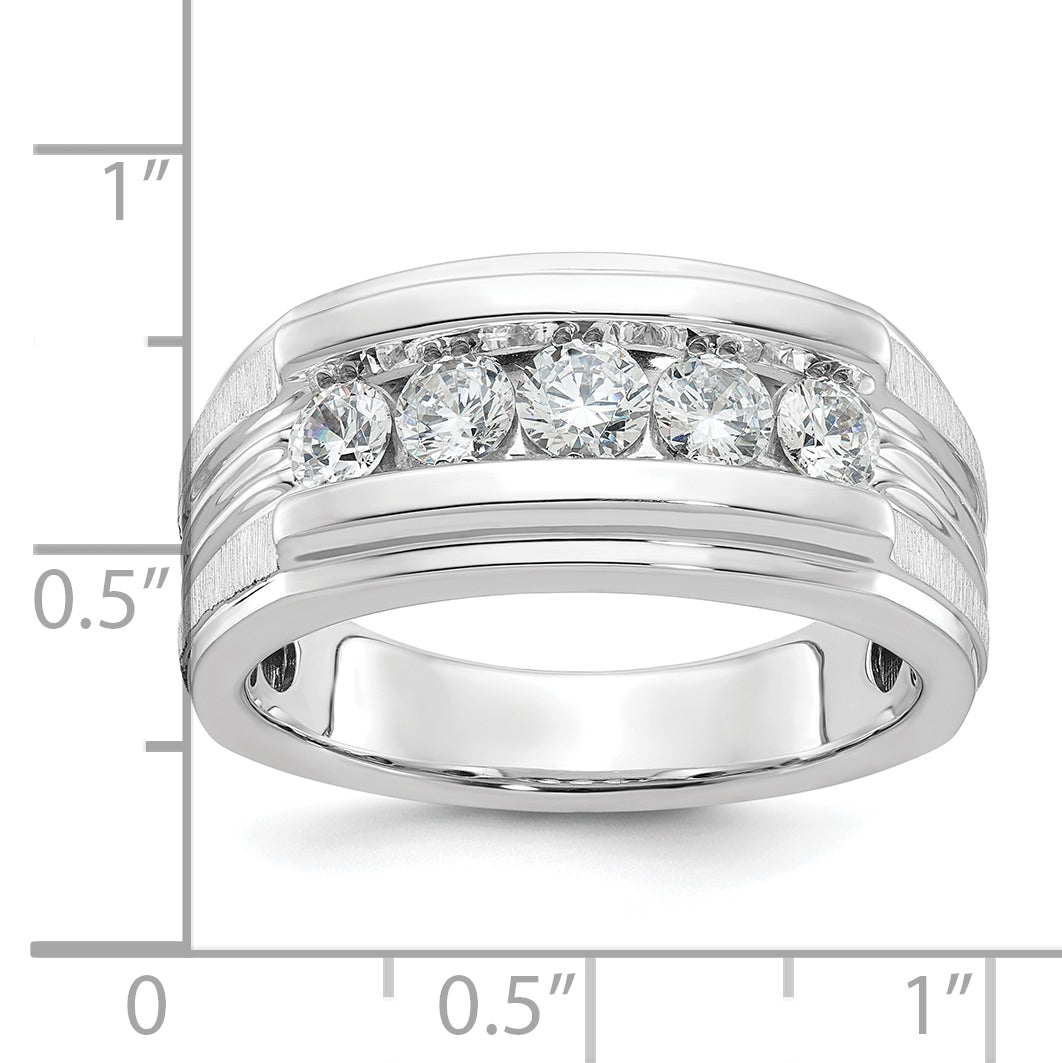 14k White Gold Men's Polished Brushed and Grooved 5-Stone 1 Carat AA Quality Diamond Ring Secondary image