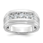 14k White Gold Men's Polished Brushed and Grooved 5-Stone 1 Carat AA Quality Diamond Ring - Sophia Jewelers