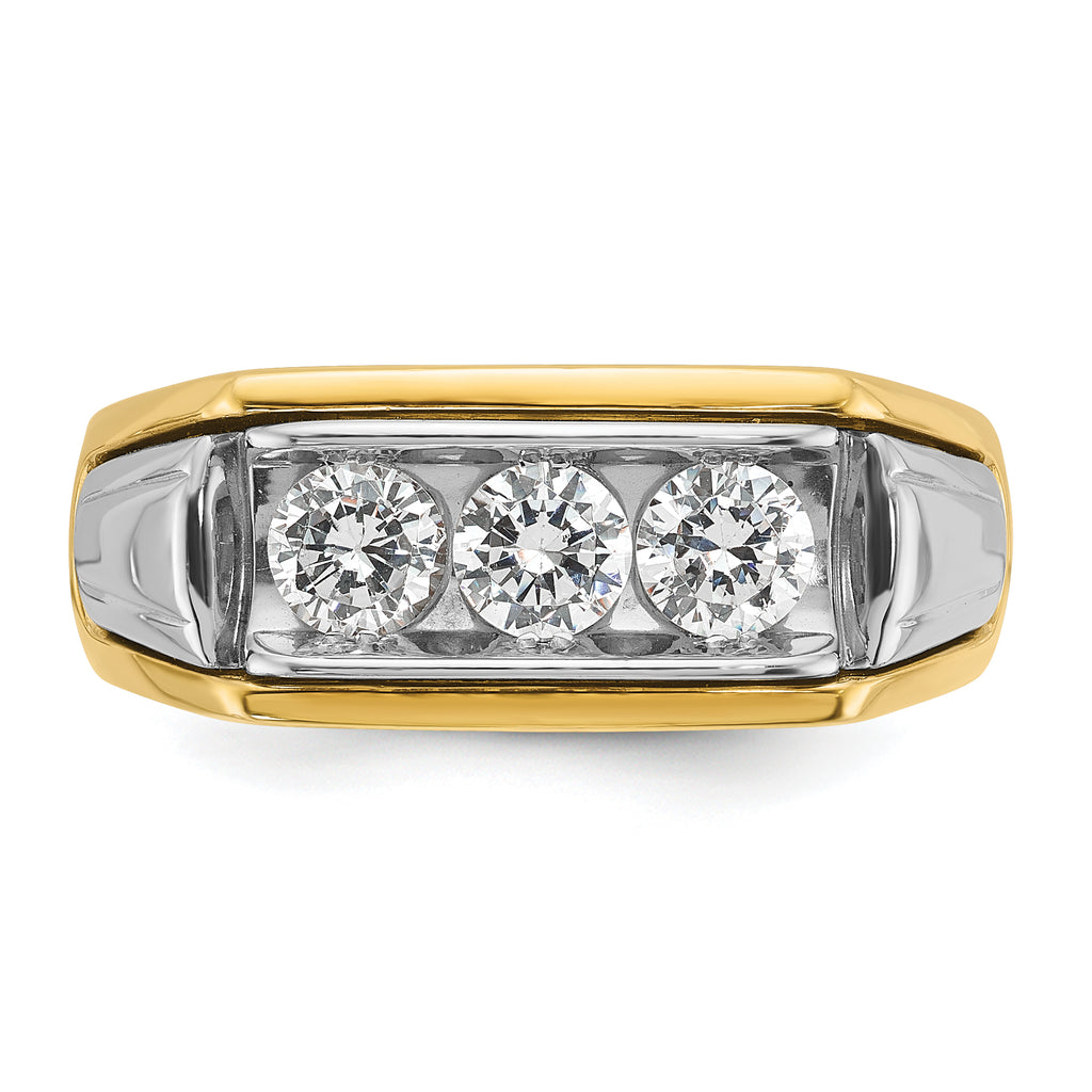 14k Two-tone Men's Polished and Grooved 3-Stone Ring Mounting, Mounting Only - Sophia Jewelers