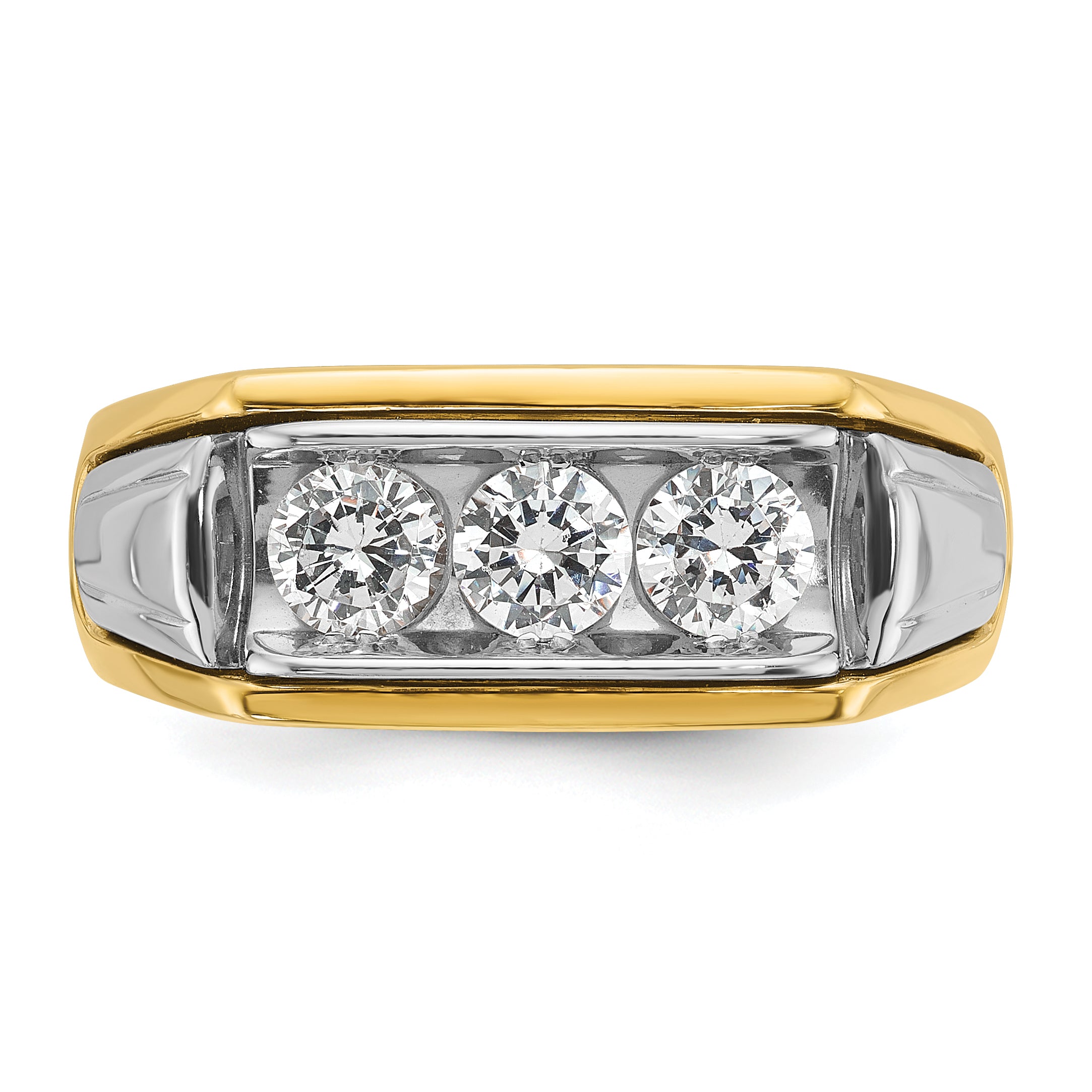 14k Two-tone Men's Polished and Grooved 3-Stone Ring Mounting, Mounting Only - Sophia Jewelers