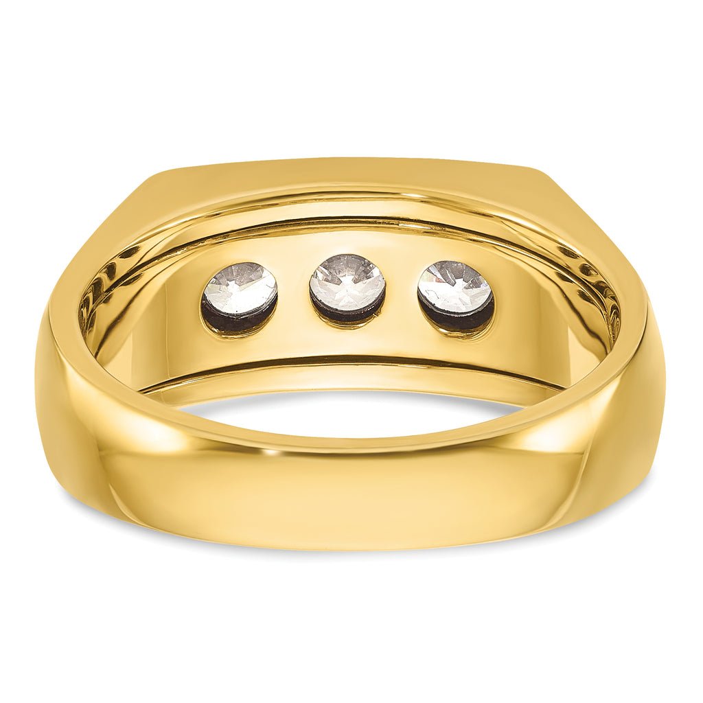 14k Two-tone Men's Polished and Grooved 3-Stone 1 Carat AA Quality Diamond Ring - Sophia Jewelers