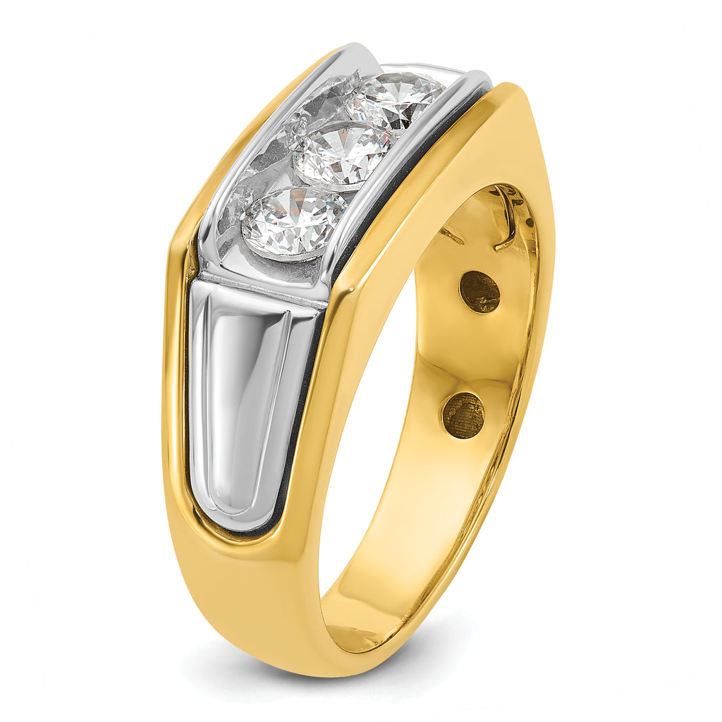 14k Two-tone Men's Polished and Grooved 3-Stone 1 Carat AA Quality Diamond Ring - Sophia Jewelers