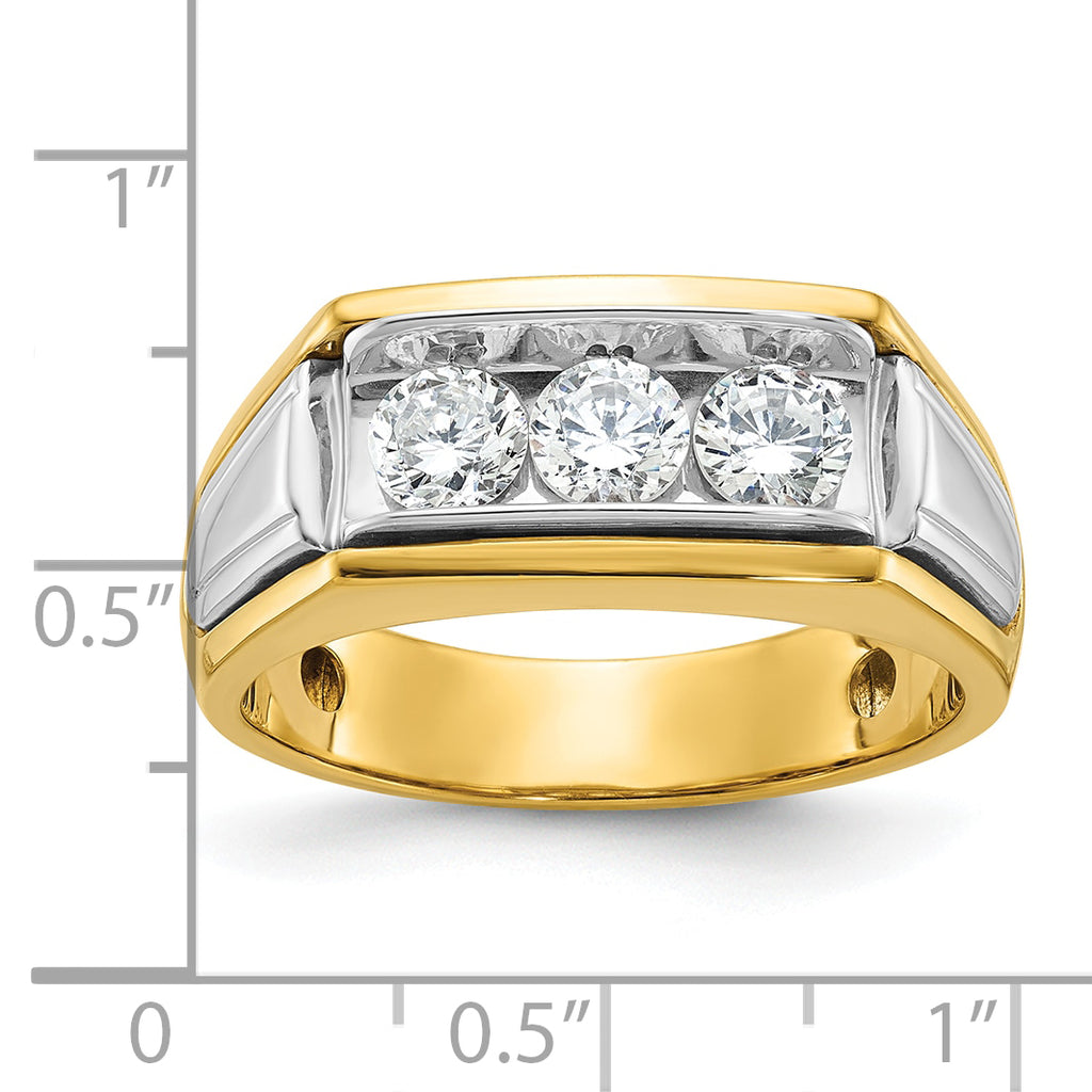 14k Two-tone Men's Polished and Grooved 3-Stone Ring Mounting, Mounting Only - Sophia Jewelers