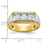 14k Two-tone Men's Polished and Grooved 3-Stone Ring Mounting, Mounting Only - Sophia Jewelers