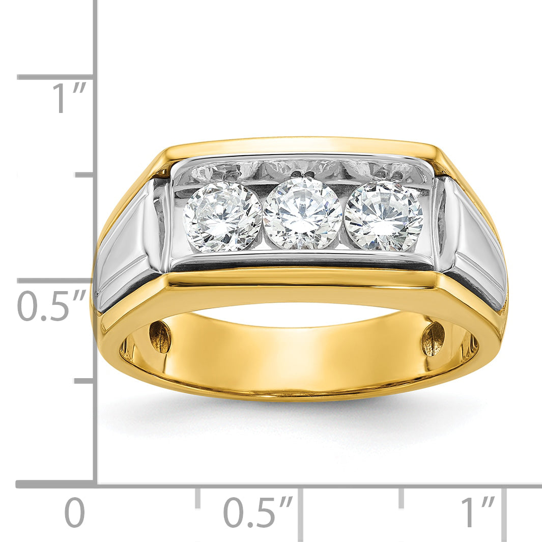 14k Two-tone Men's Polished and Grooved 3-Stone 1 Carat AA Quality Diamond Ring - Sophia Jewelers