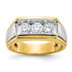 14k Two-tone Men's Polished and Grooved 3-Stone 1 Carat AA Quality Diamond Ring - Sophia Jewelers