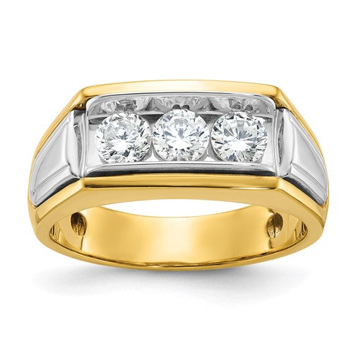 Men's Three-Stone Lab-Grown Diamond Ring in 14K Two-Tone Gold, 2.65mm (1 ct. tw.), Size 10 - Sophia Jewelers