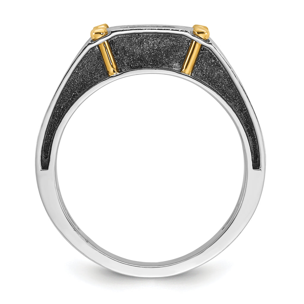 10k Two-tone Men's Polished and Satin Diamond Complete Ring