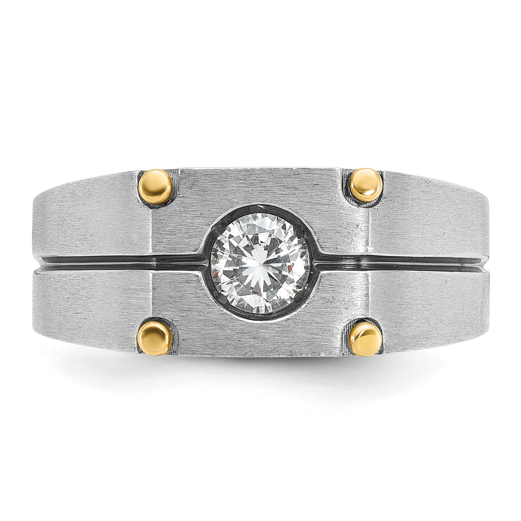 10k Two-tone Men's Polished and Satin Diamond Complete Ring