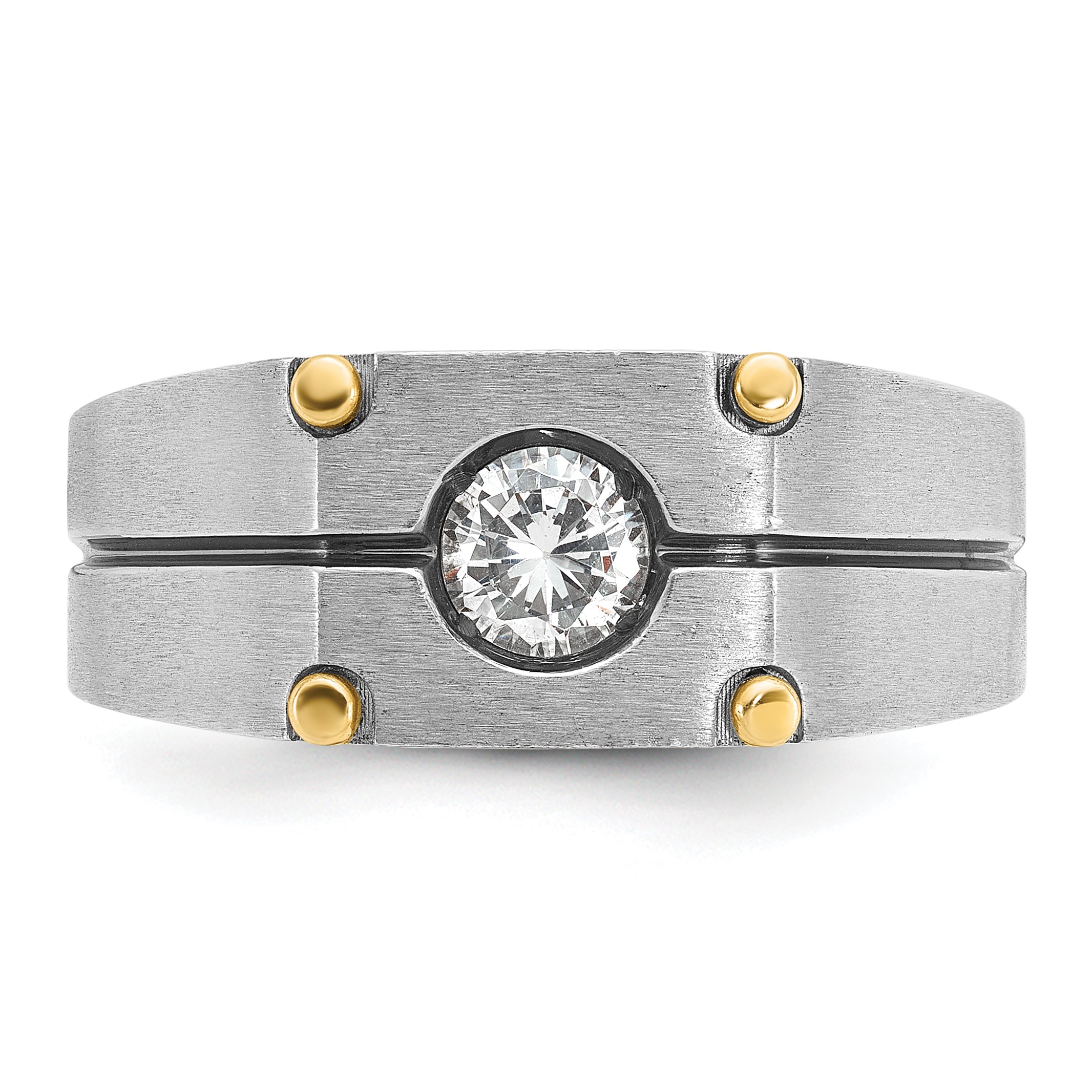 10k Two-tone Men's Polished and Satin Diamond Complete Ring