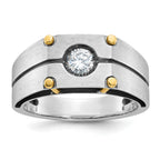 10k Two-tone Men's Polished and Satin Diamond Complete Ring