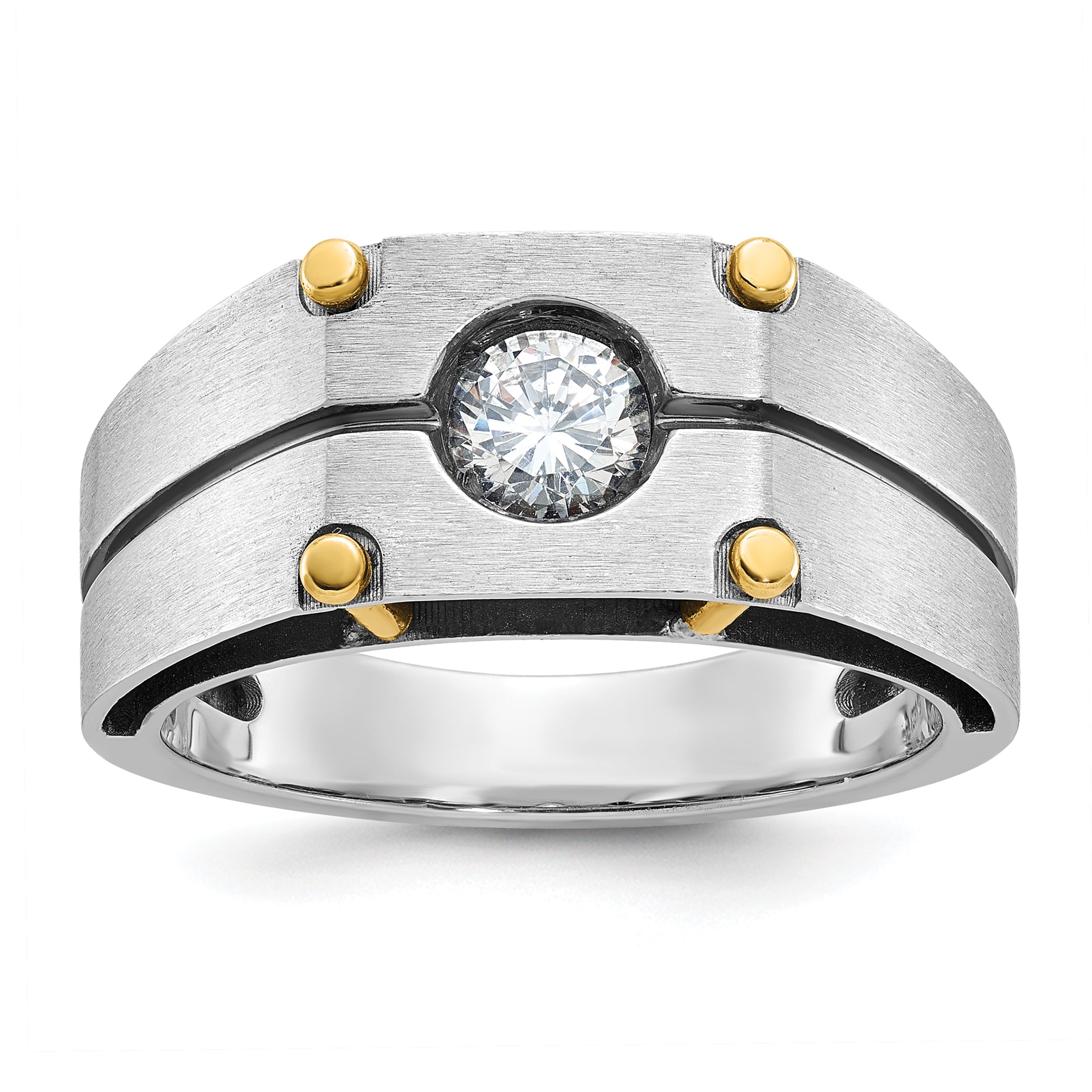 14k Two-tone Mens Polished and Satin 1/2 carat Diamond Complete Ring - Sophia Jewelers Main image