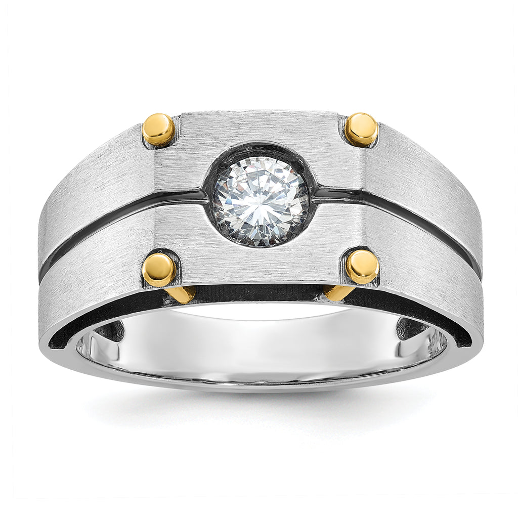 14k Two-tone Mens Polished and Satin 1/2 carat Diamond Complete Ring - Sophia Jewelers