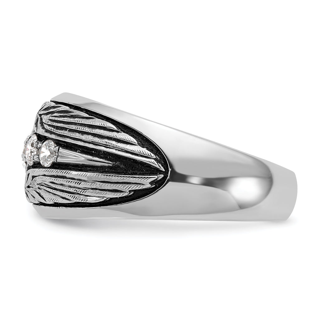14k White Gold Men's Polished and Textured 5-Stone Ring Mounting, Mounting Only - Sophia Jewelers