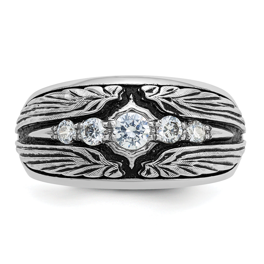 14k White Gold Men's Polished and Textured 5-Stone Ring Mounting, Mounting Only - Sophia Jewelers