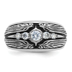 14k White Gold with Black Rhodium Men's Polished and Textured 5-Stone 1/2 Carat AA Quality Diamond R - Sophia Jewelers