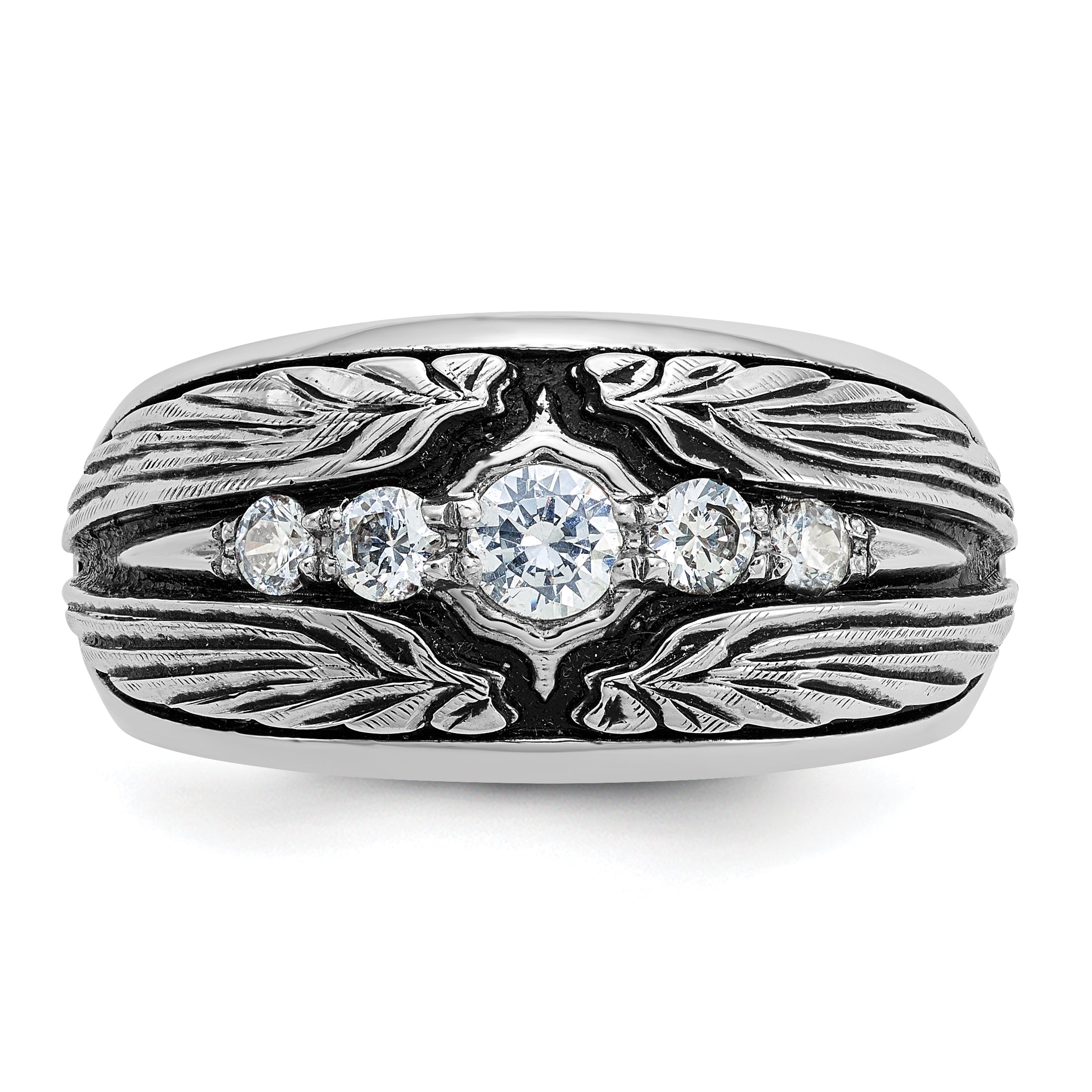 14k White Gold with Black Rhodium Men's Polished and Textured 5-Stone 1/2 Carat AA Quality Diamond R - Sophia Jewelers
