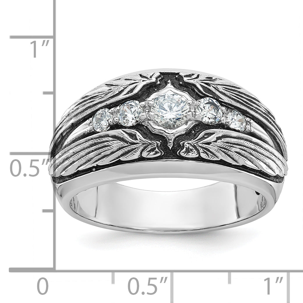 14k White Gold Men's Polished and Textured 5-Stone Ring Mounting, Mounting Only Secondary image
