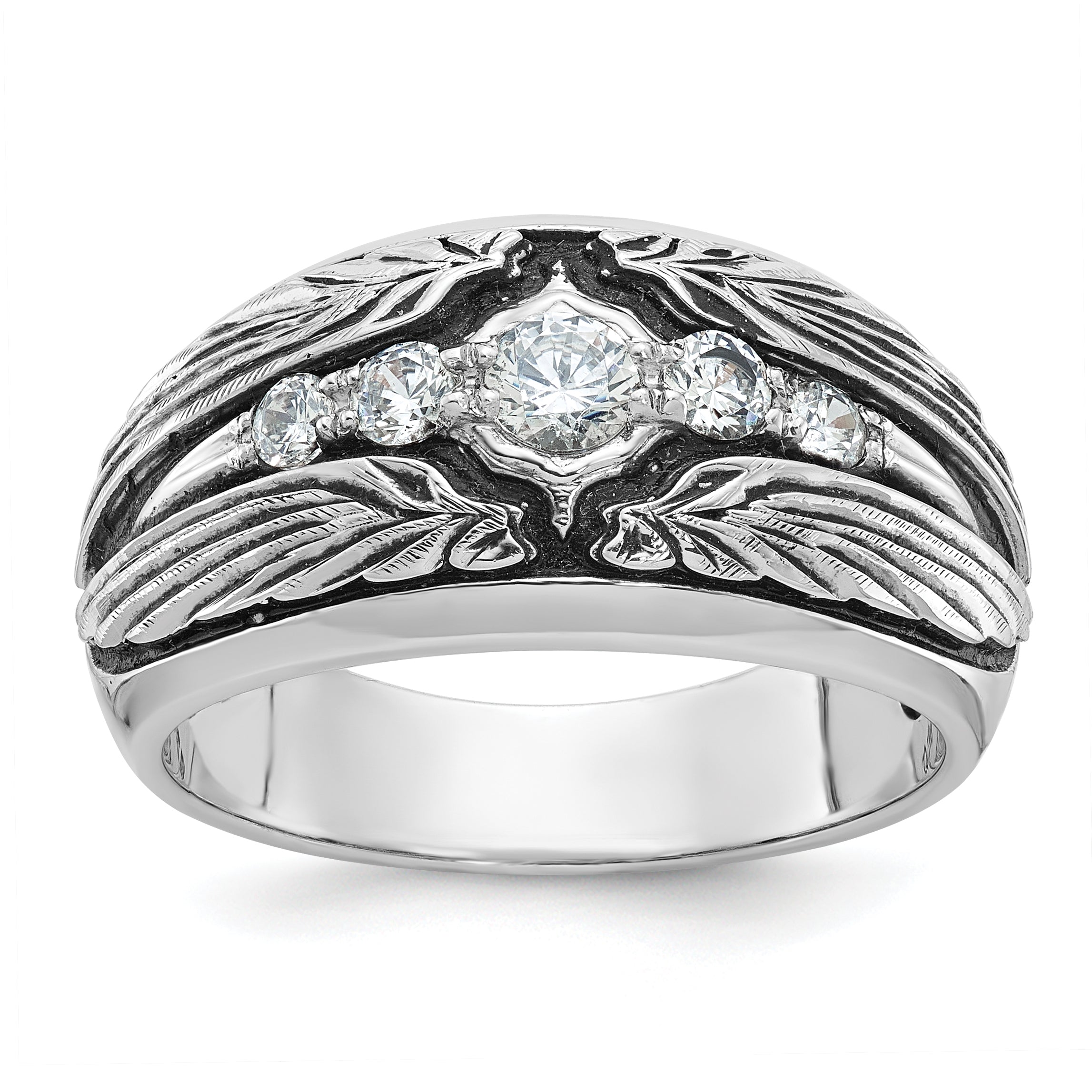 14k White Gold Men's Polished and Textured 5-Stone Ring Mounting, Mounting Only - Sophia Jewelers