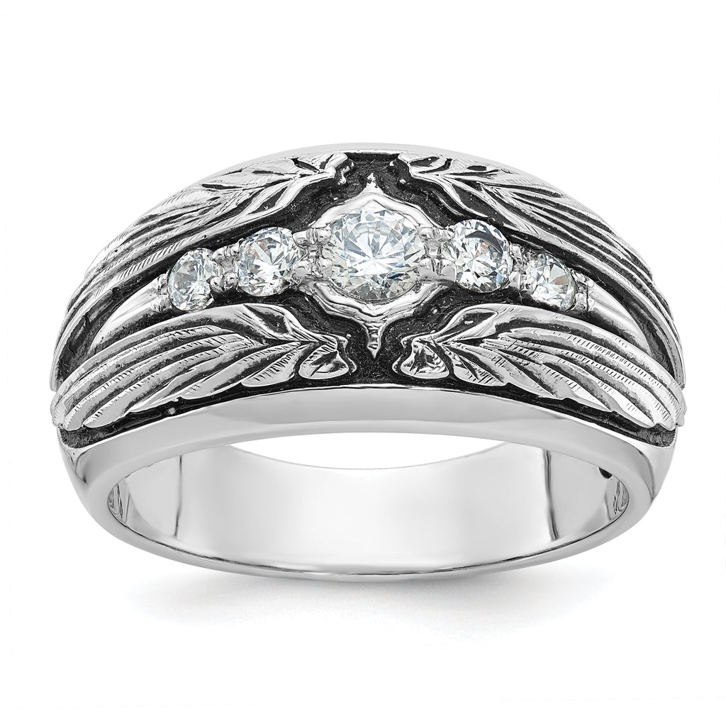 14k White Gold with Black Rhodium Men's Polished and Textured 5-Stone 1/2 Carat AA Quality Diamond R - Sophia Jewelers