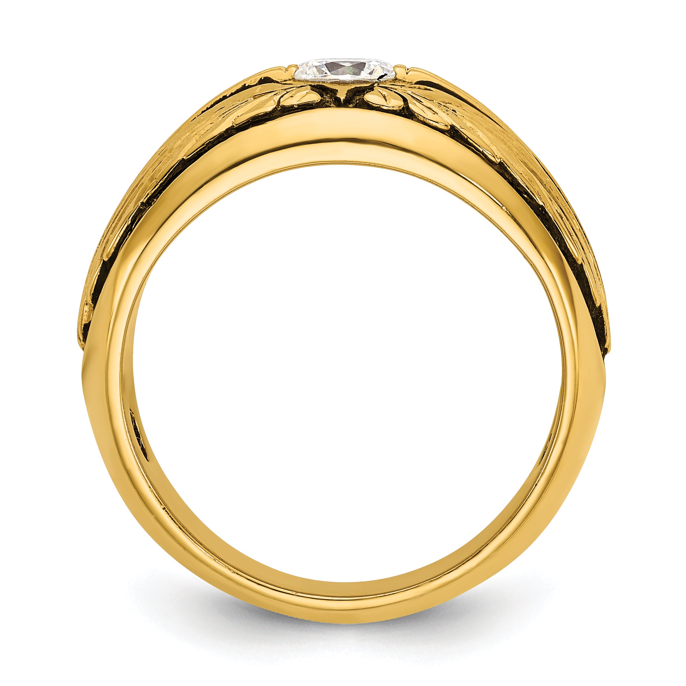 10k with Black Rhodium Men's Polished and Textured Solitaire 1/2 Carat A Quality Diamond Ring