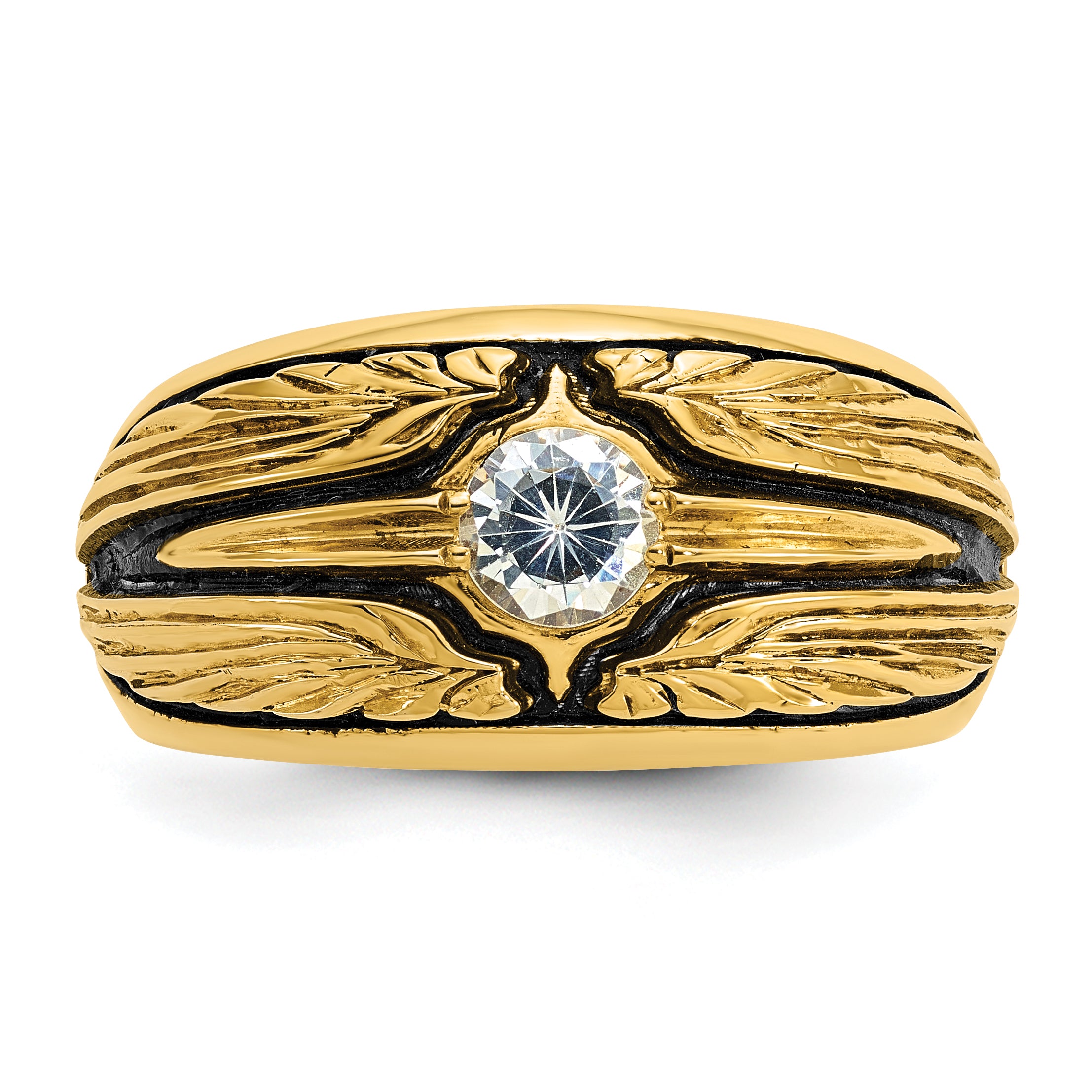10k with Black Rhodium Men's Polished and Textured Solitaire 1/2 Carat A Quality Diamond Ring