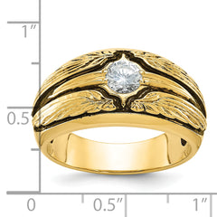 10k with Black Rhodium Men's Polished and Textured Solitaire 1/2 Carat A Quality Diamond Ring