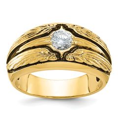 10k with Black Rhodium Men's Polished and Textured Solitaire 1/2 Carat A Quality Diamond Ring