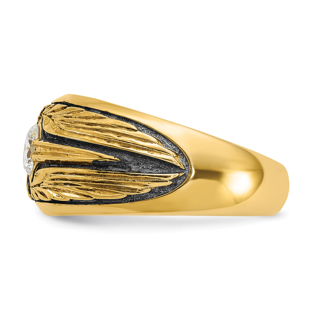 14k Polished and Textured Mens Solitaire Ring Mounting, Mounting Only - Sophia Jewelers