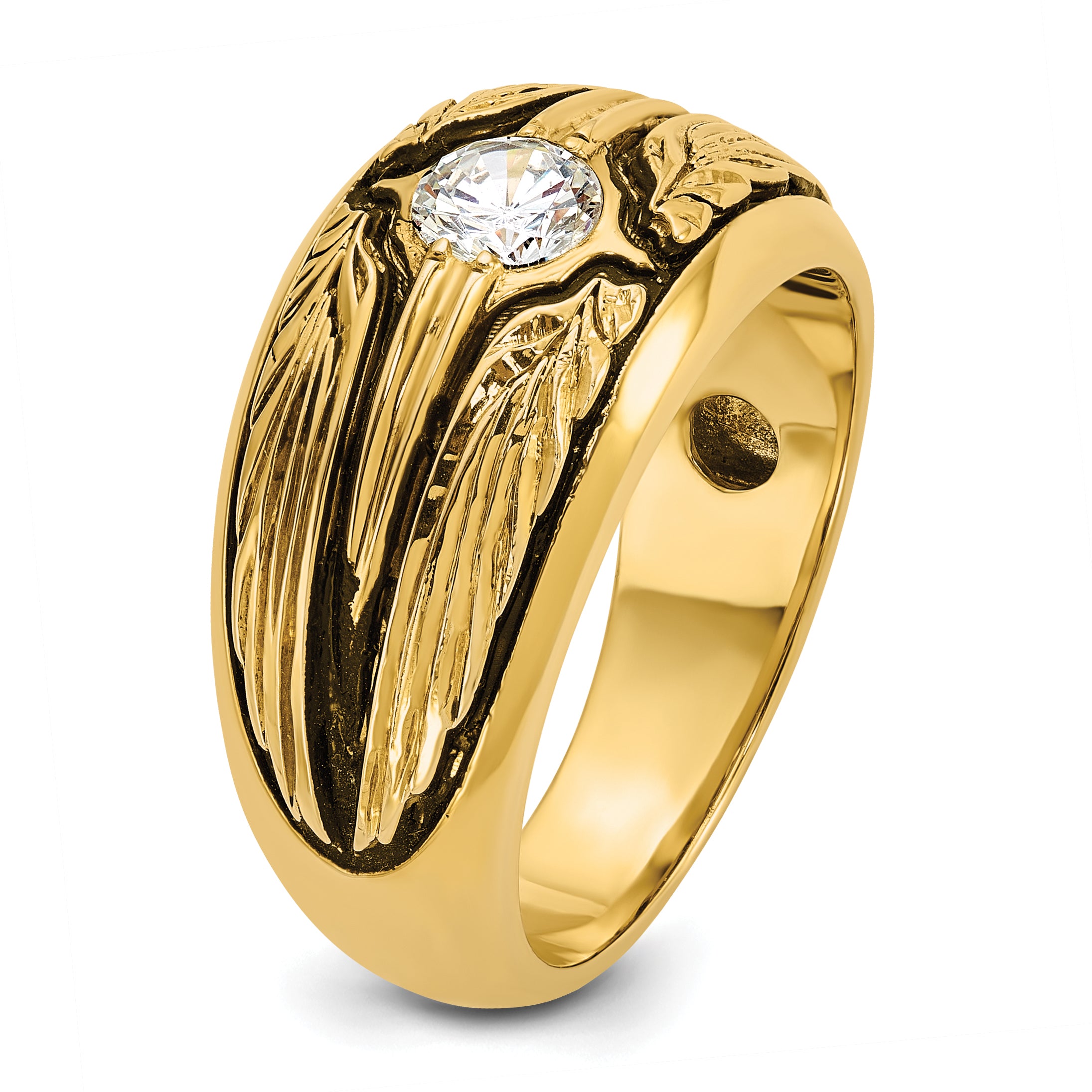 14k Polished and Textured Mens Solitaire Ring Mounting, Mounting Only - Sophia Jewelers