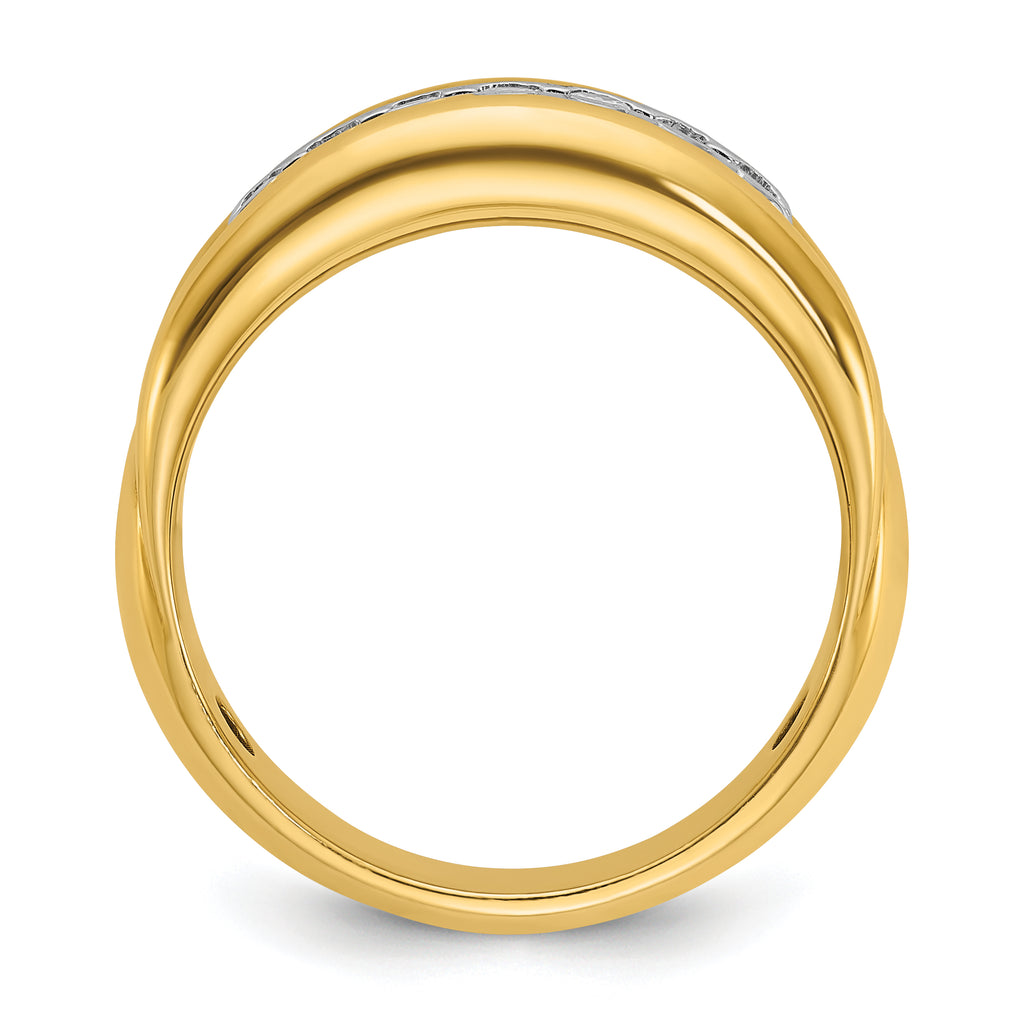 10k Two-tone Men's Polished and Grooved Bezel Set 7-Stone 1/2 Carat A Quality Diamond Ring