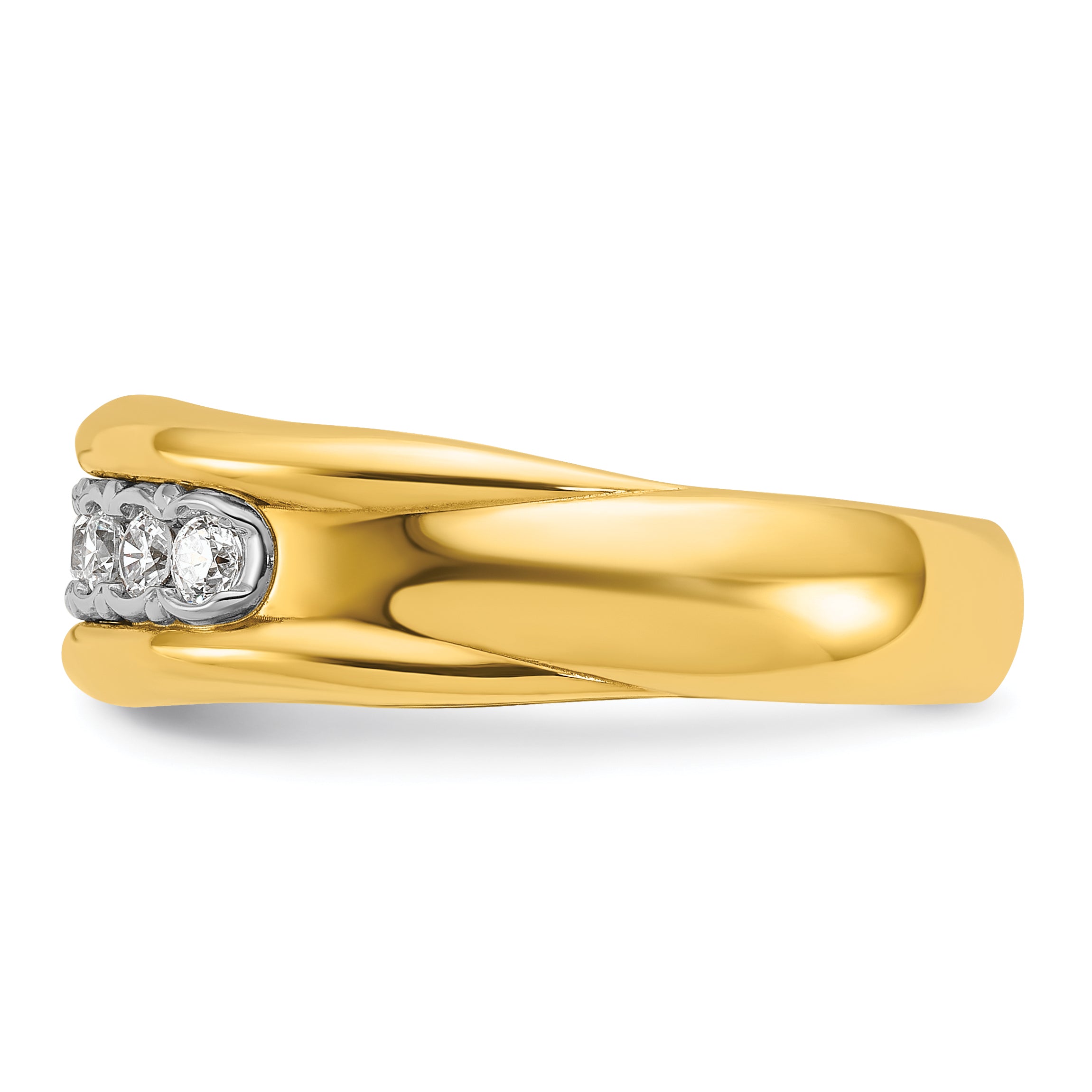 10k Two-tone Men's Polished and Grooved Bezel Set 7-Stone 1/2 Carat A Quality Diamond Ring