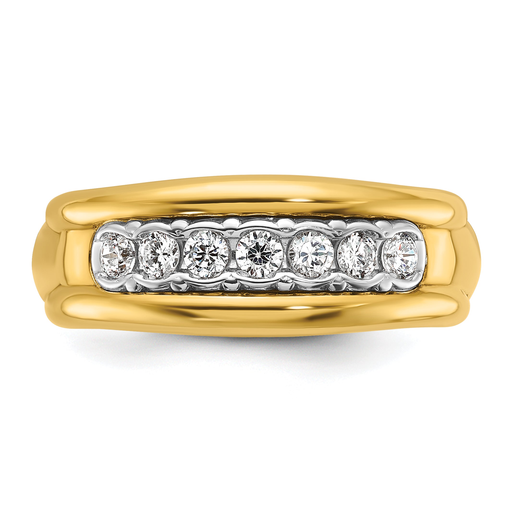 10k Two-tone Men's Polished and Grooved Bezel Set 7-Stone 1/2 Carat A Quality Diamond Ring