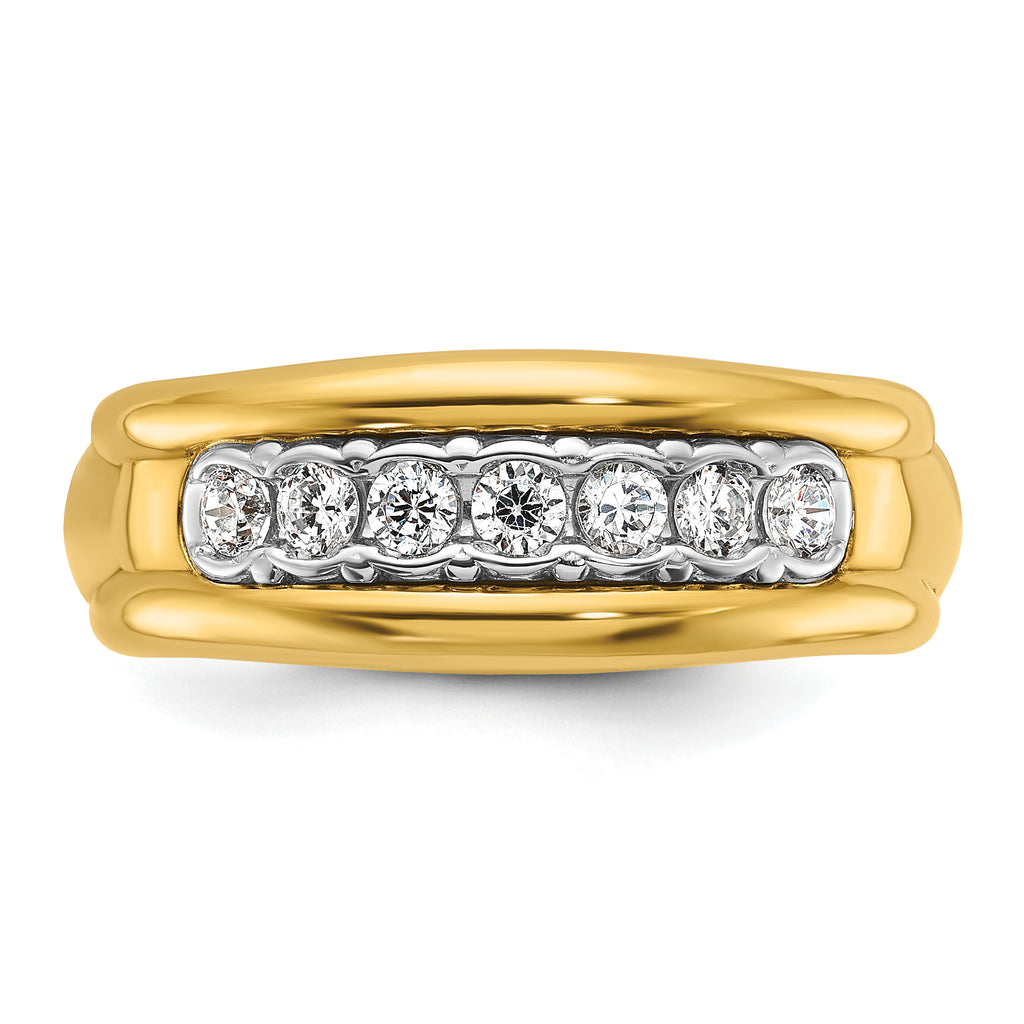 10k Two-tone Men's Polished and Grooved Bezel Set 7-Stone 1/2 Carat A Quality Diamond Ring