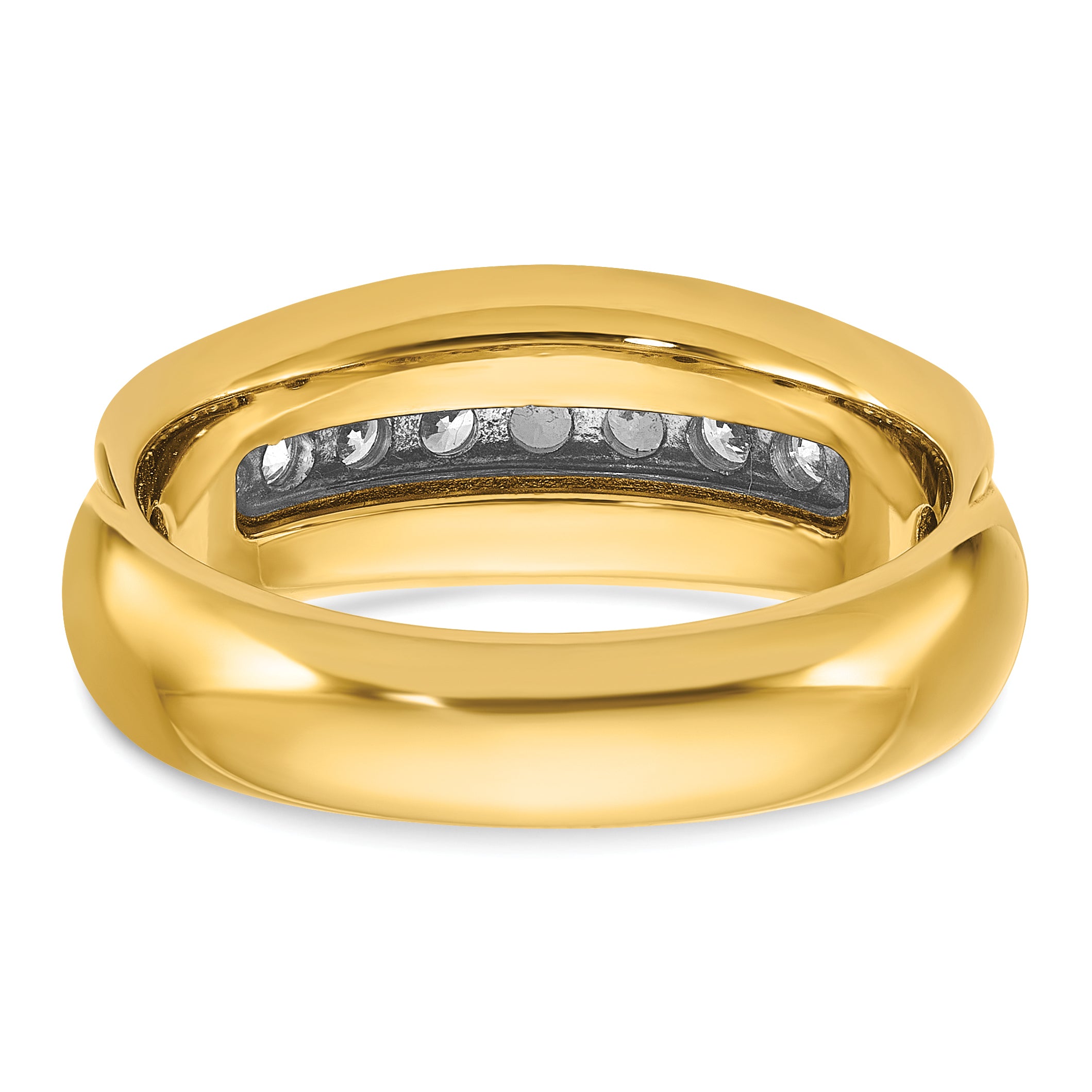 10k Two-tone Men's Polished and Grooved Bezel Set 7-Stone 1/2 Carat A Quality Diamond Ring