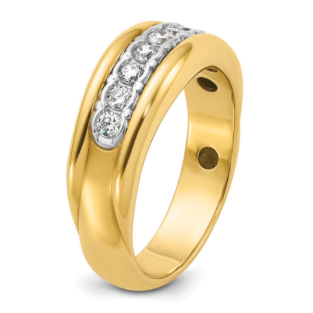 10k Two-tone Men's Polished and Grooved Bezel Set 7-Stone 1/2 Carat A Quality Diamond Ring